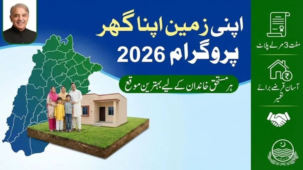 Apni Zameen Apna Ghar Program 2026, free 3 marla residential plots for eligible families in Punjab Pakistan